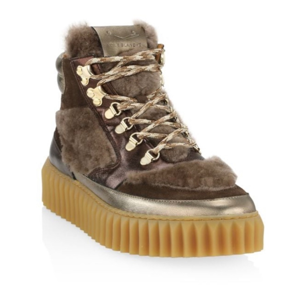 Voile Blanche Eva Faux Shearling, Suede & Metallic Leather Boots. NWOB. Size 8